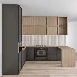 Kitchen Modern Black White with Wood